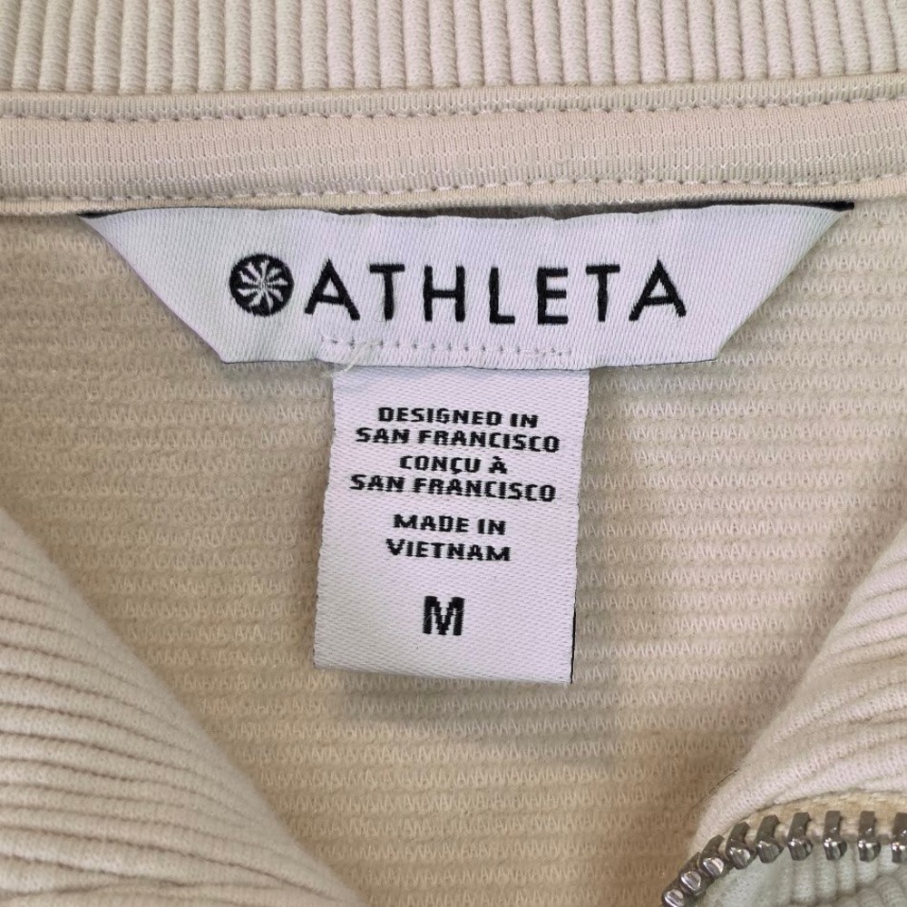 Athleta Women's M Ottoman Rib 1/4 Zip Pullover Sweatshirt Cream 769545 - Picture 4 of 9